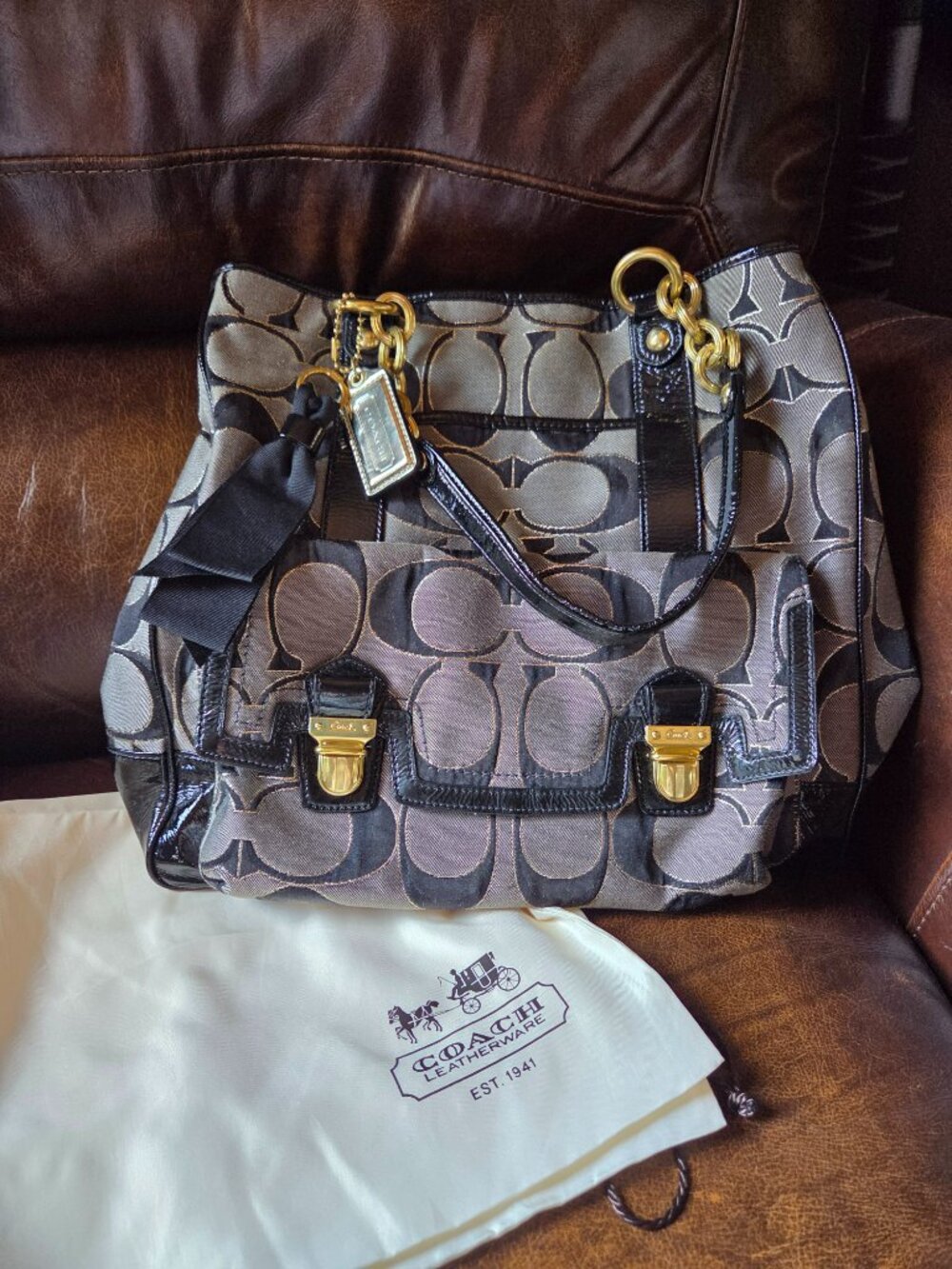 Coach Poppy Lurex Signature Tote, Shoulder Bag, Satchel w/ Dbl Handles, No 18355